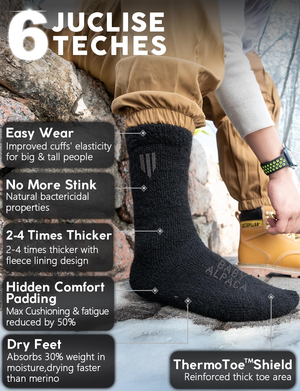Detalle 2 de Juclise Baby Alpaca Wool Crew Socks for Men, Thick Thermal Winter Socks