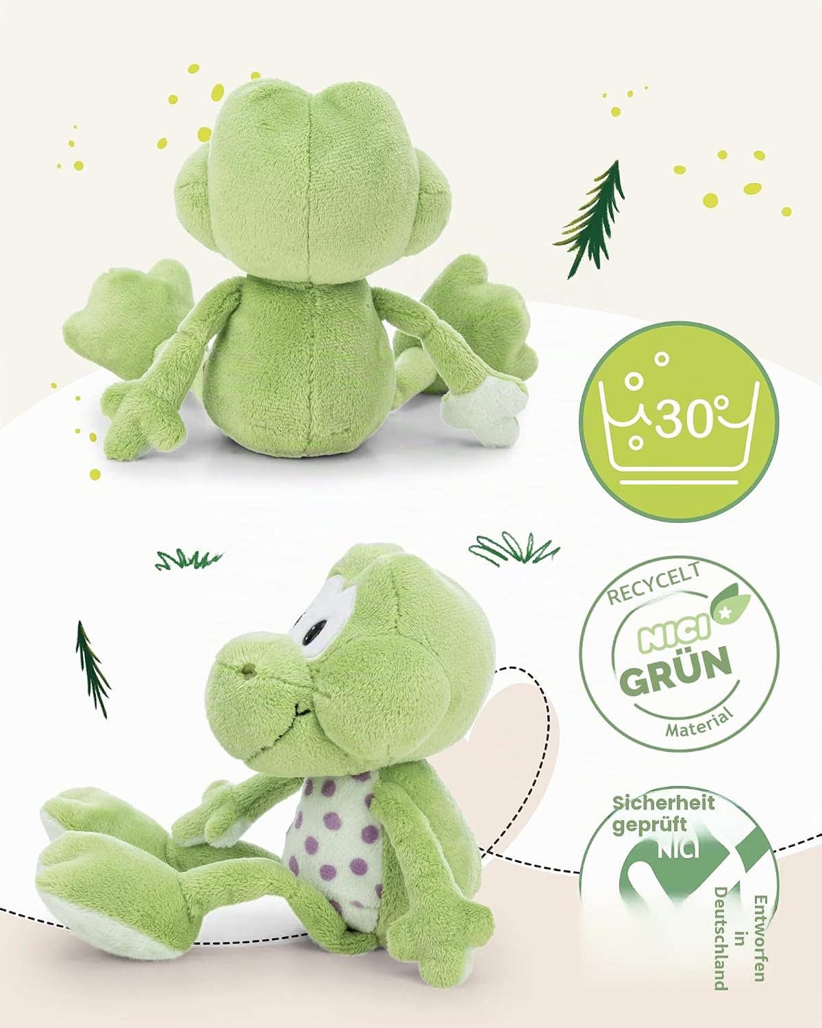 Detalle de NICI Kuscheltier Frosch Fridolin Frog 18cm – grüner Plüschfreund zum Kuscheln