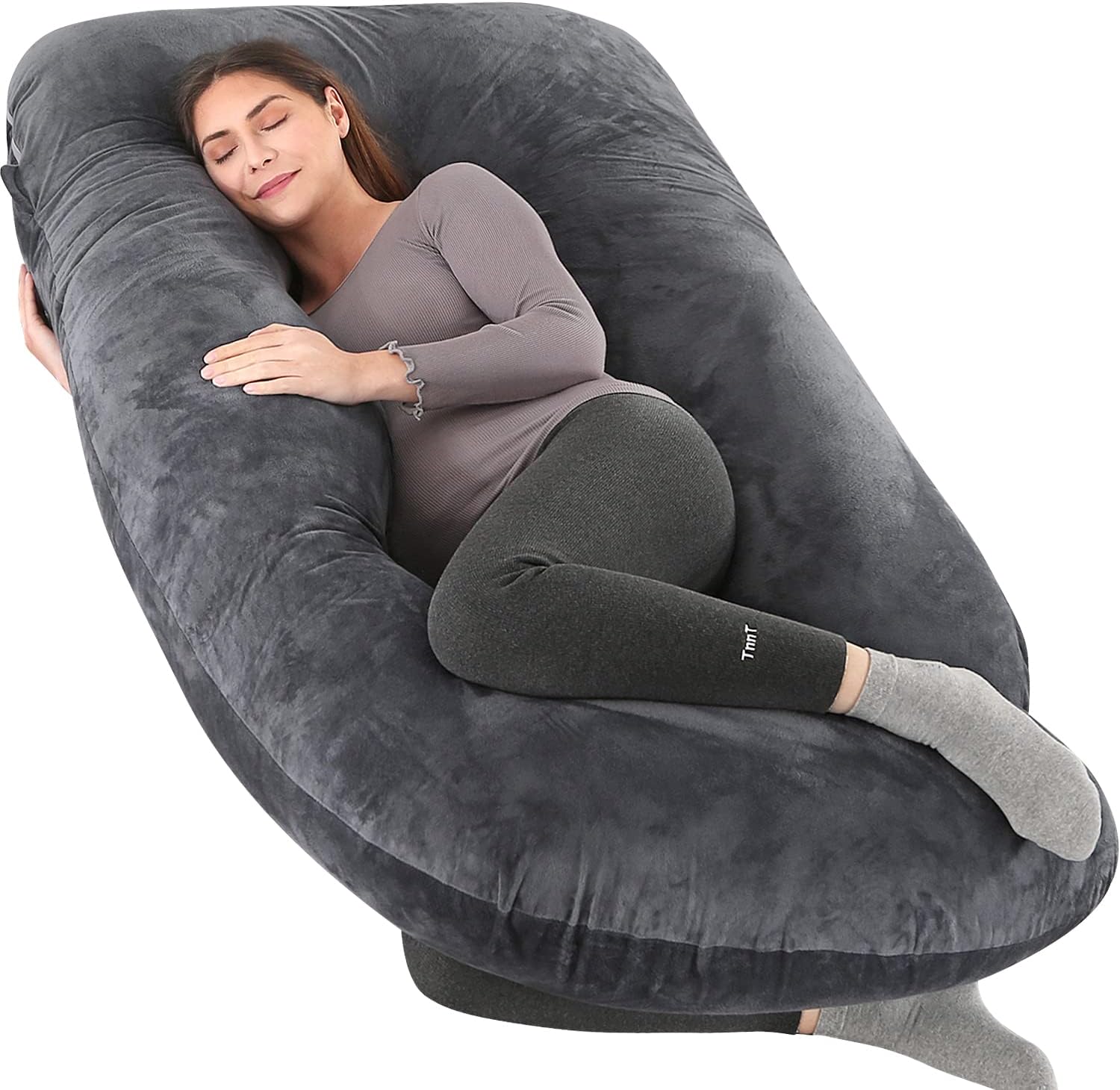 Detalle de Elover 57-Inch U-Shaped Pregnancy Pillow with Removable Velvet Cover
