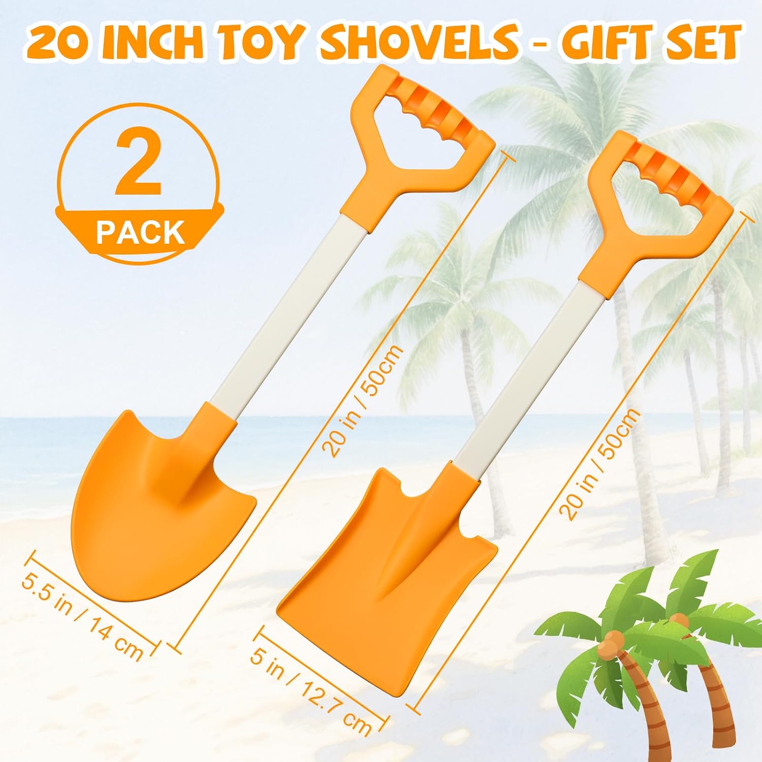 Detalle de QINGLER 20” Long Sand Beach Shovels for Kids (2-Pack) — Heavy-Duty Plastic Shovel Tools for Sandbox, Garden, Snow Play