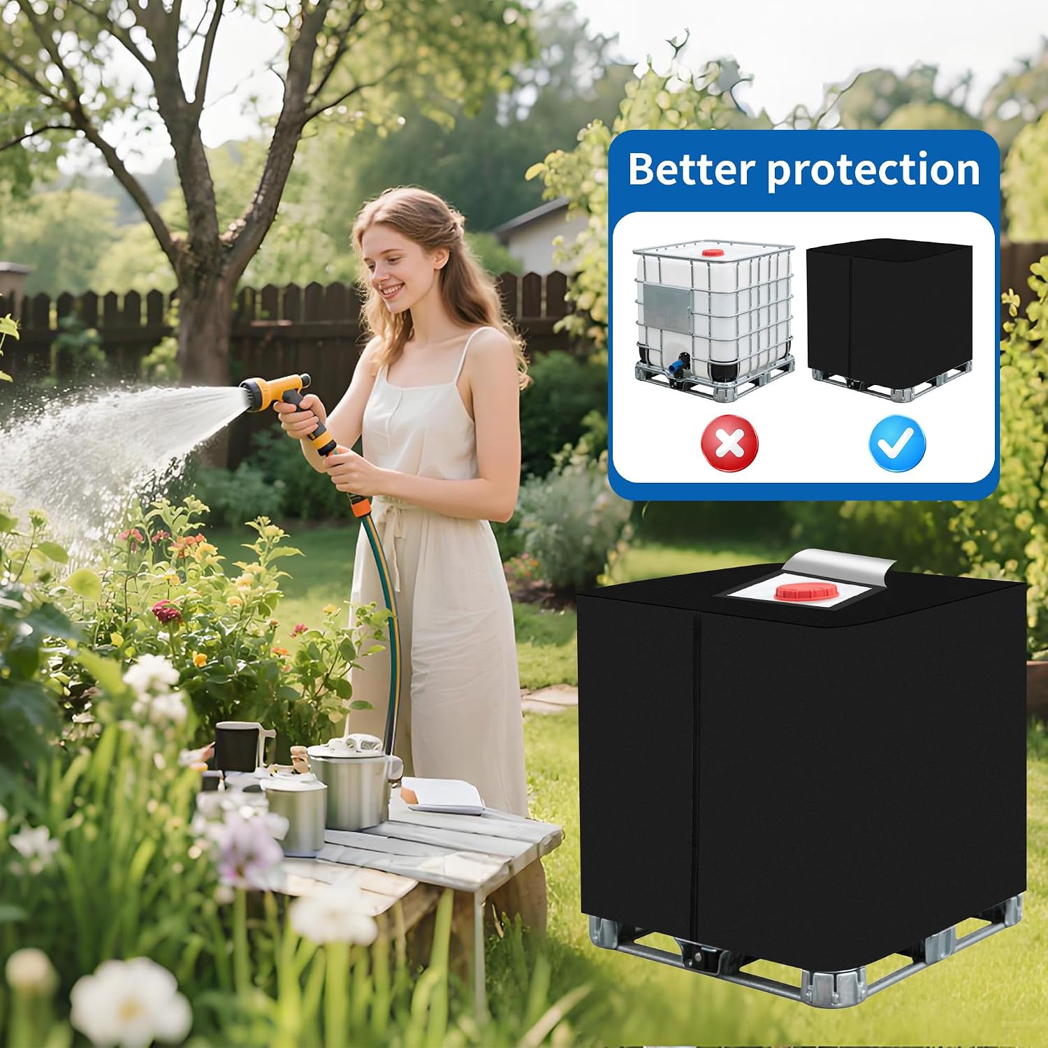 Detalle de Coperchio per serbatoio IBC 1000 L con protezione UV e finestra trasparente in tessuto Oxford 420D (120×100×116 cm) - Nero