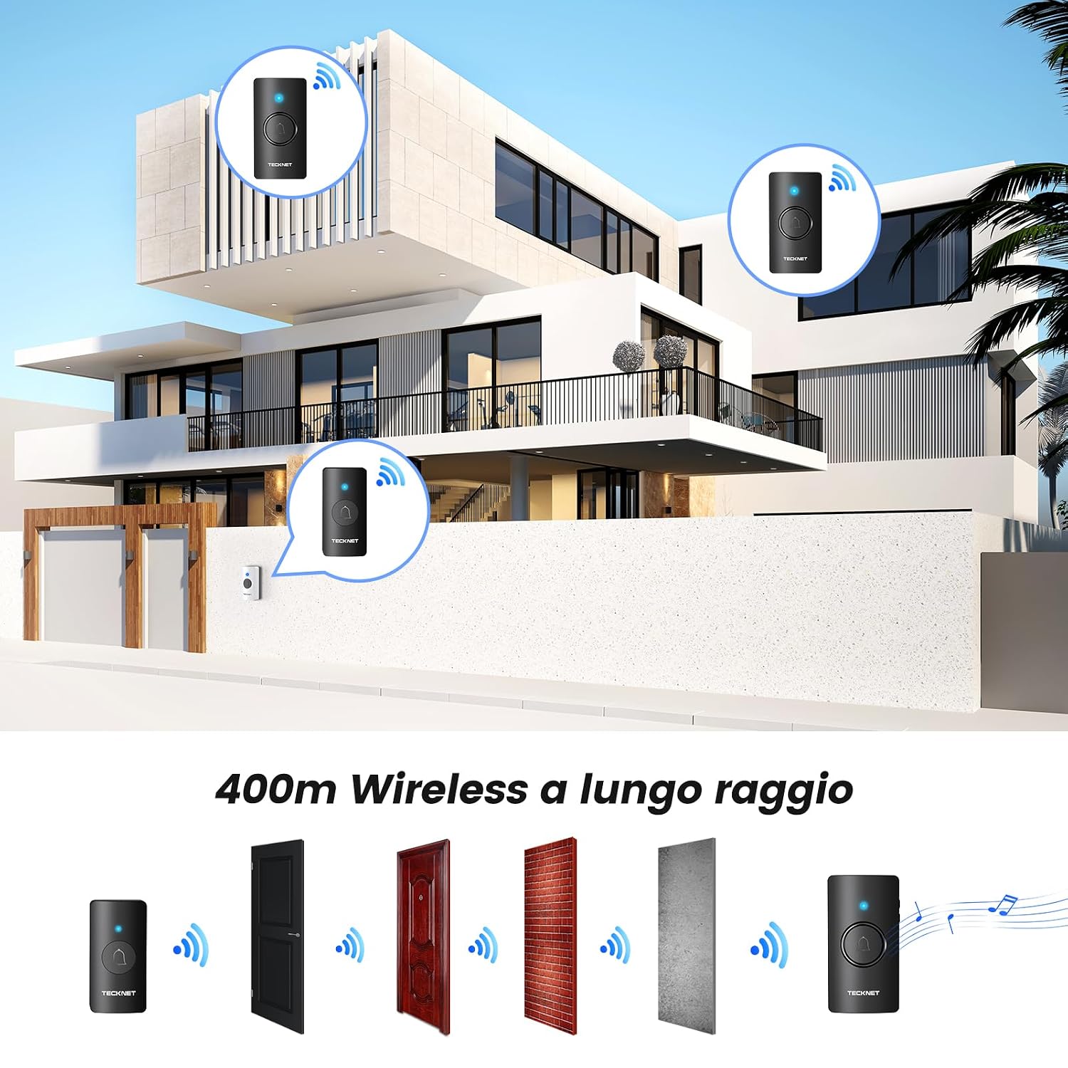 Detalle 2 de TECKNET Campanello Senza Fili 400 m 📢