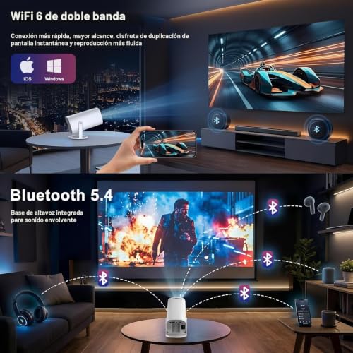 Thumbnail 3 de Proyector Portátil FEINODI: WiFi 6, Bluetooth 5.4 y Corrección 180° para imágenes 4K/1080p