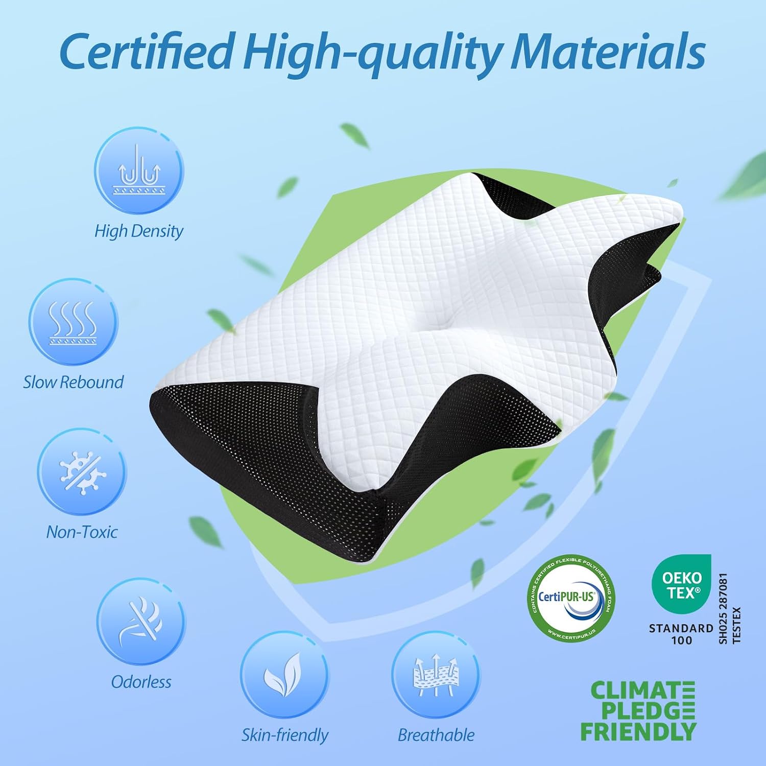 Detalle de HOMCA PL02 2-in-1 Memory Foam Cervical Pillow, Black, Butterfly Shape