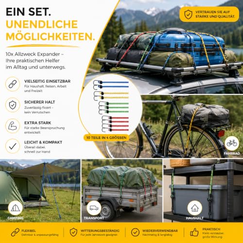 Thumbnail 6 de repairr 10x Allzweck Expander mit Haken – Extra Starke Gepäckspanner, Set 88/59/46/38 cm