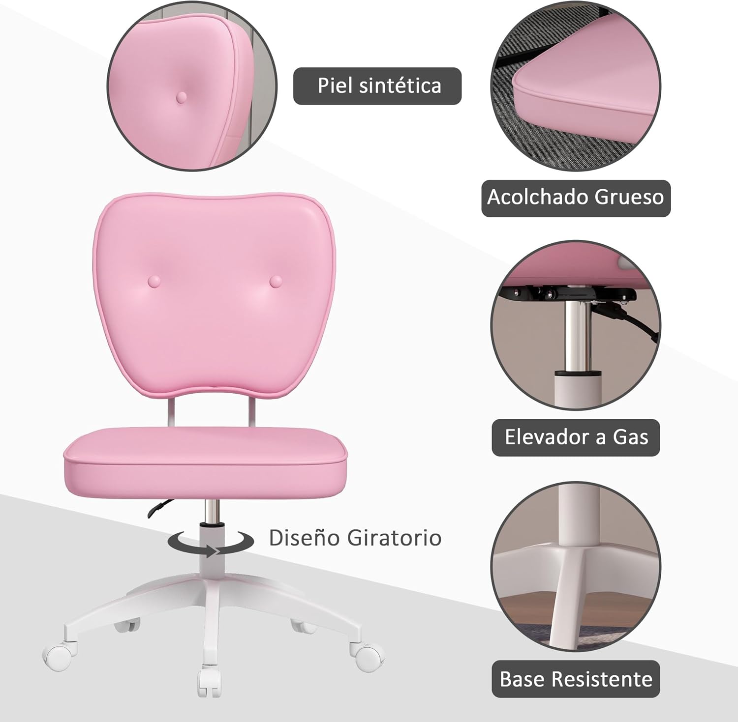 Thumbnail 4 de Vinsetto Silla Escritorio Rosa 120 kg
