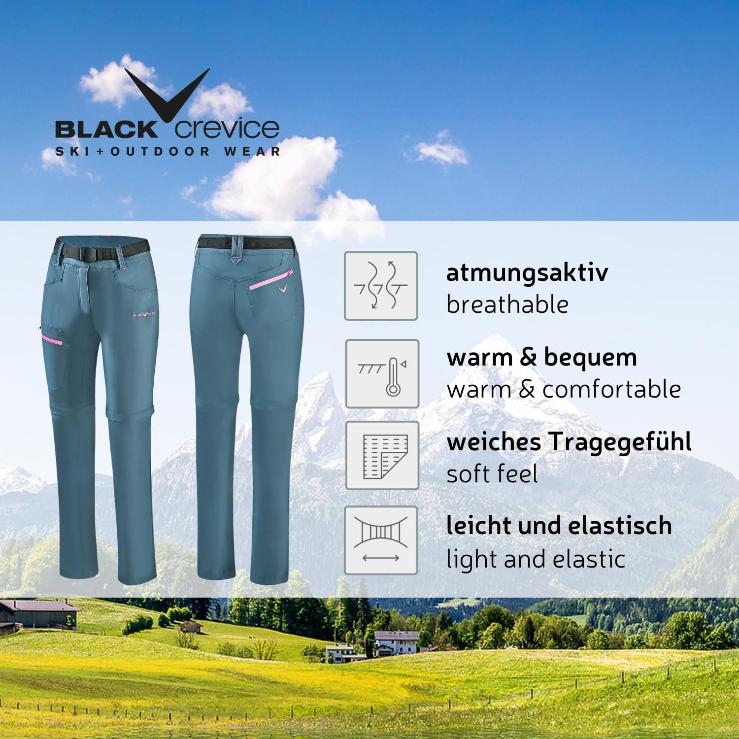 Detalle de Black Crevice Damen Zip Off Leg Trekkinghose – Pantalon de randonnée femme