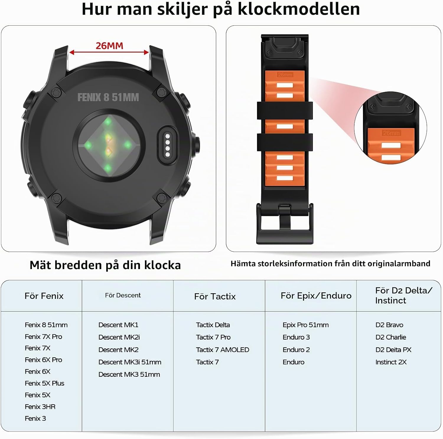 Detalle 2 de U-LIMVE silikonarmband 26 mm QuickFit för Garmin Fenix 8 51 mm
