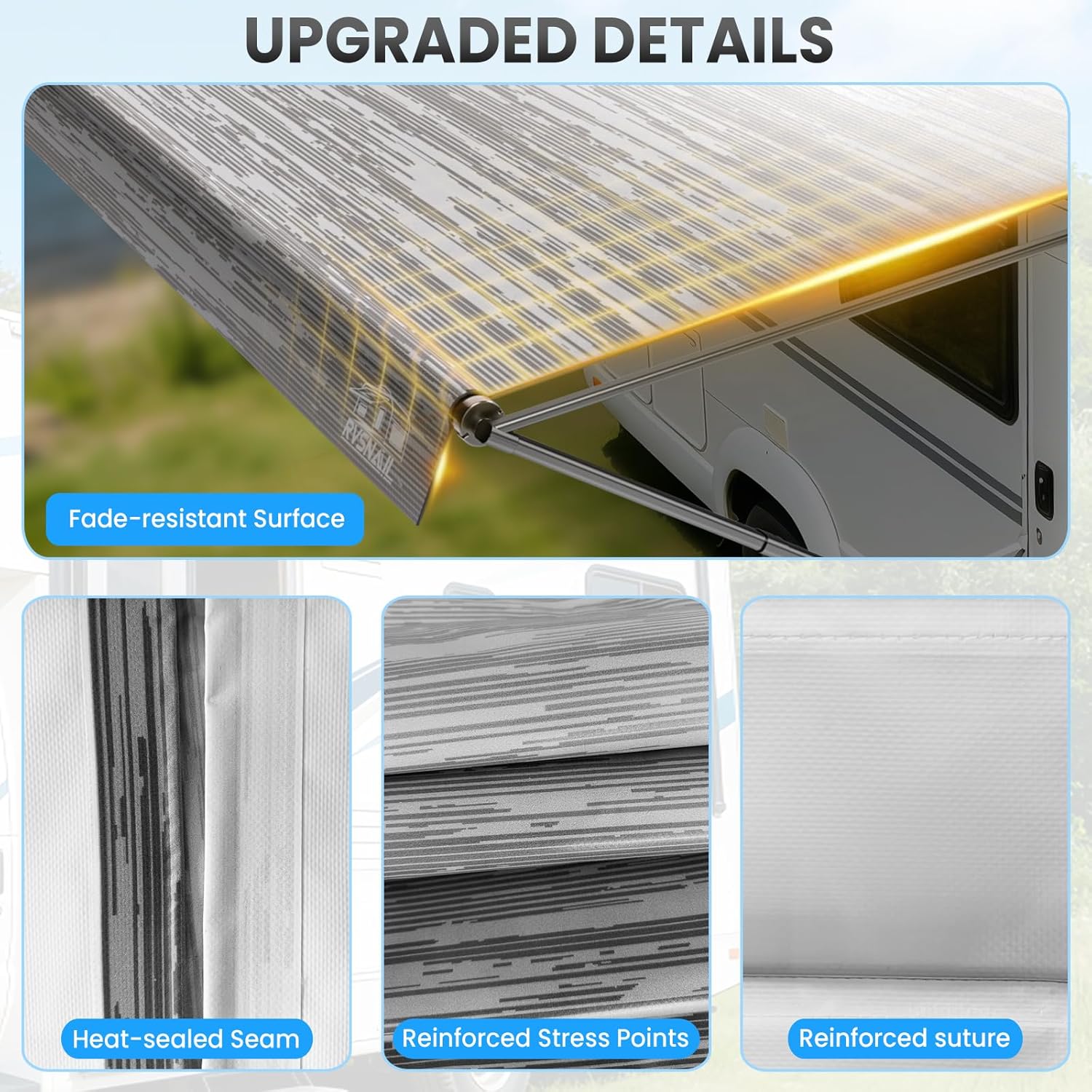 Thumbnail 4 de RVSNAIL RV Awning Fabric Replacement (Gray Fade) 14'2"–15FT, 19.5oz Heavy-Duty Vinyl Canopy Cover