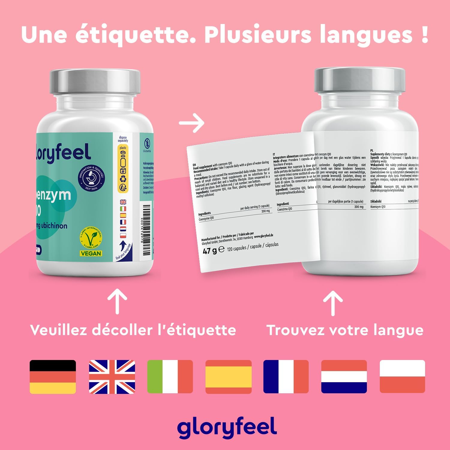 Thumbnail 3 de Gloryfeel Coenzyme Q10 200 mg Pure – 120 capsules véganes, biodisponibilité élevée