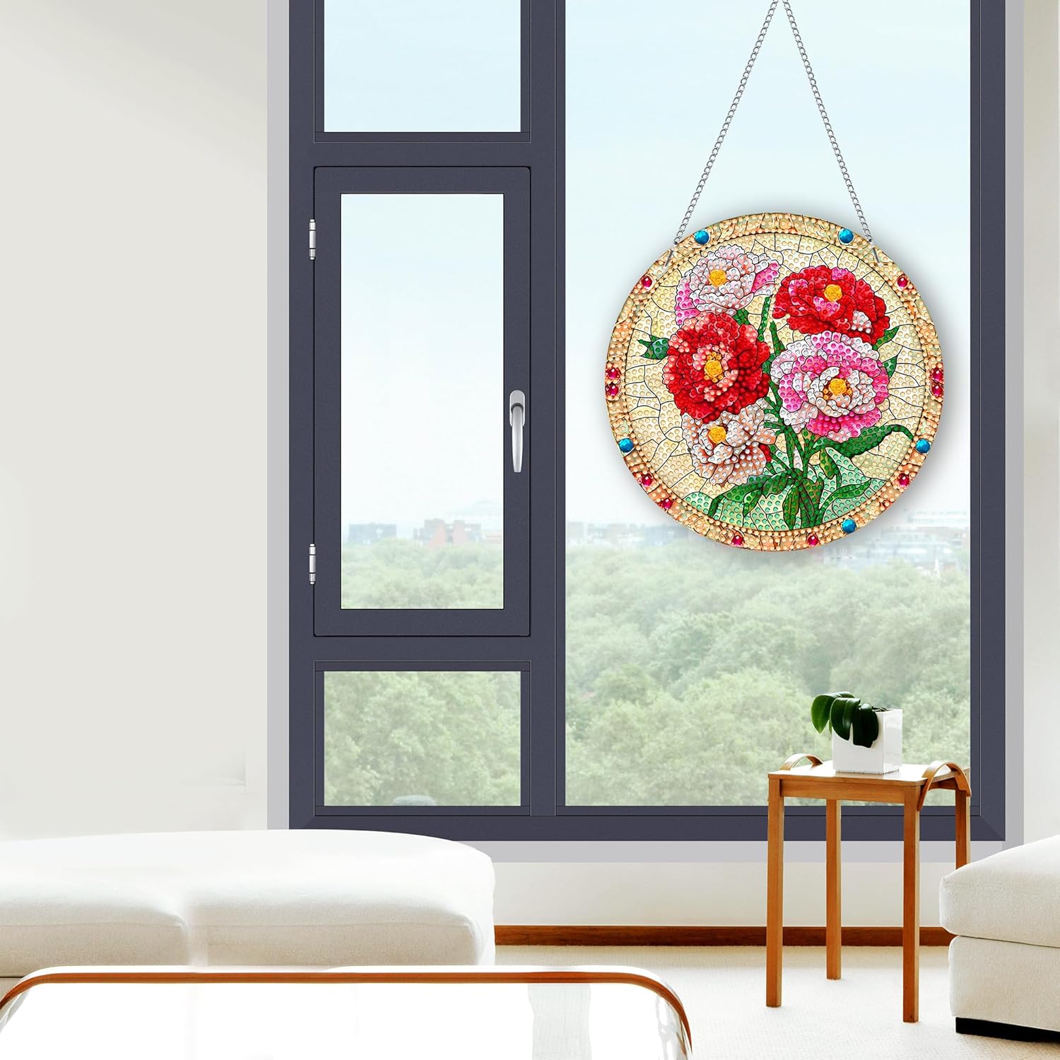 Thumbnail 6 de Pavemlo Doppelseitiges Acrylbrett Diamond Painting Anhänger & Fensterbilder Set mit Kette (Blume) – DIY Kristallmalerei, 20x20 cm