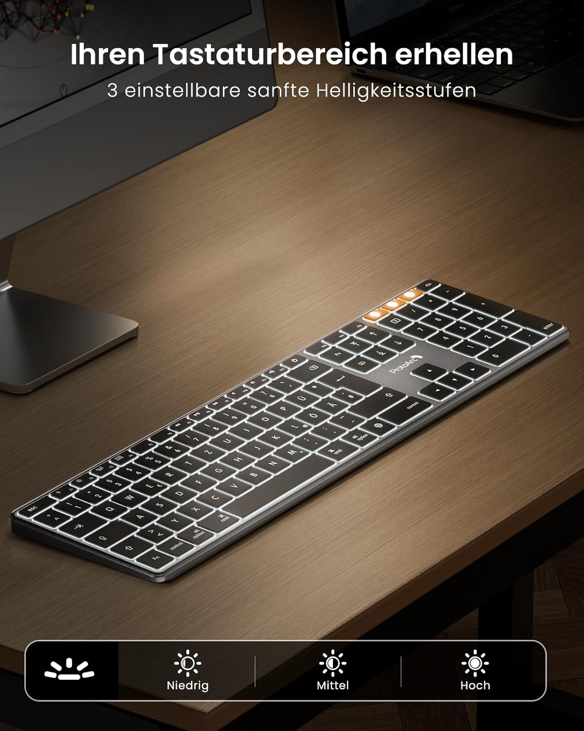 Detalle de ProtoArc K110-A beleuchtete kabellose Tastatur für Mac (Full-Size, Aluminium, Bluetooth)