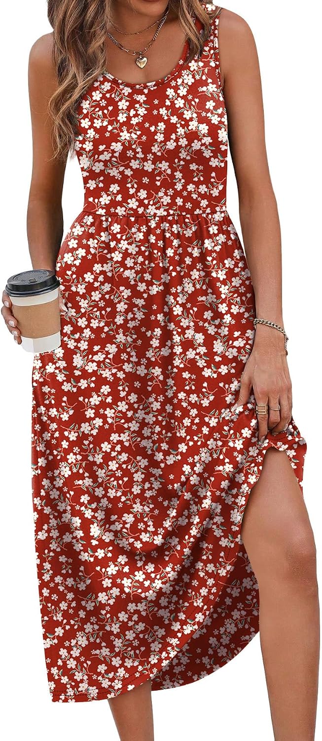 Detalle 2 de WIHOLL Women’s Flowey Casual Midi Dress with Pockets for Beach Vacation & Everyday Wear