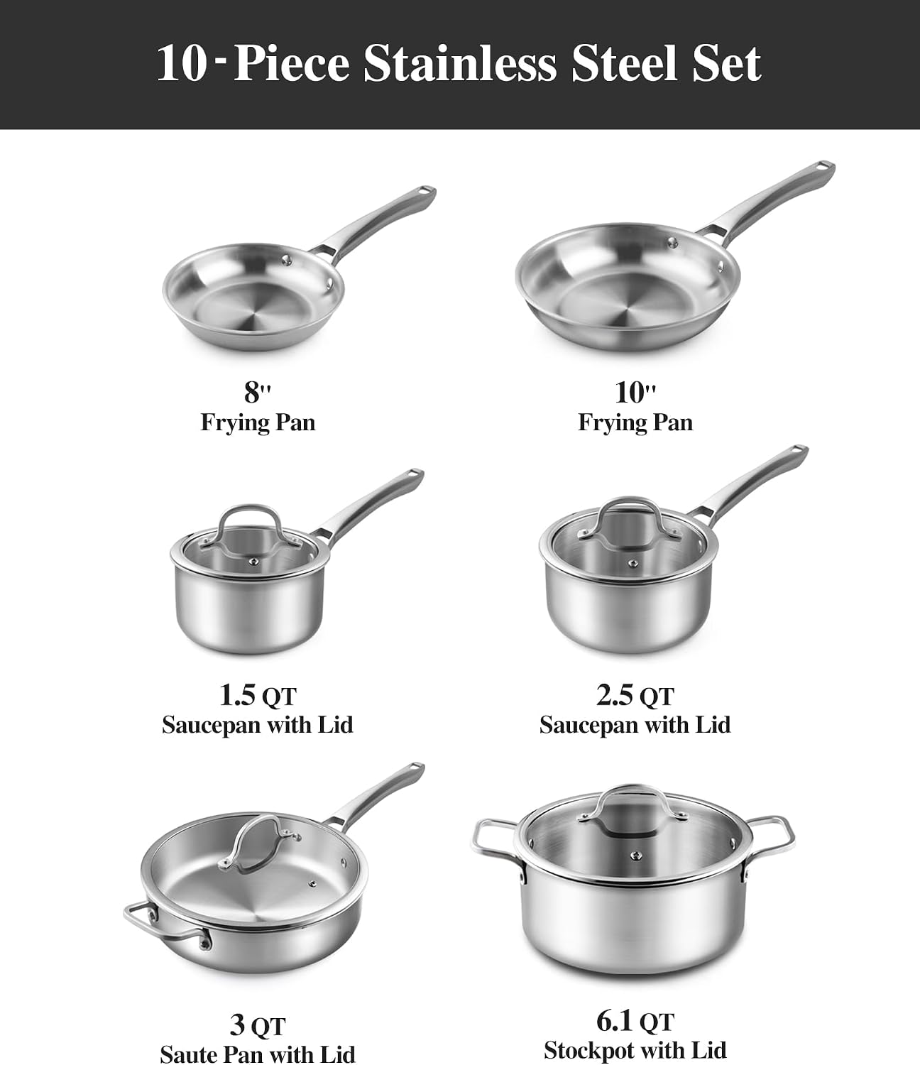 Thumbnail 6 de Tri-Ply 10-Piece Stainless Steel Cookware Set