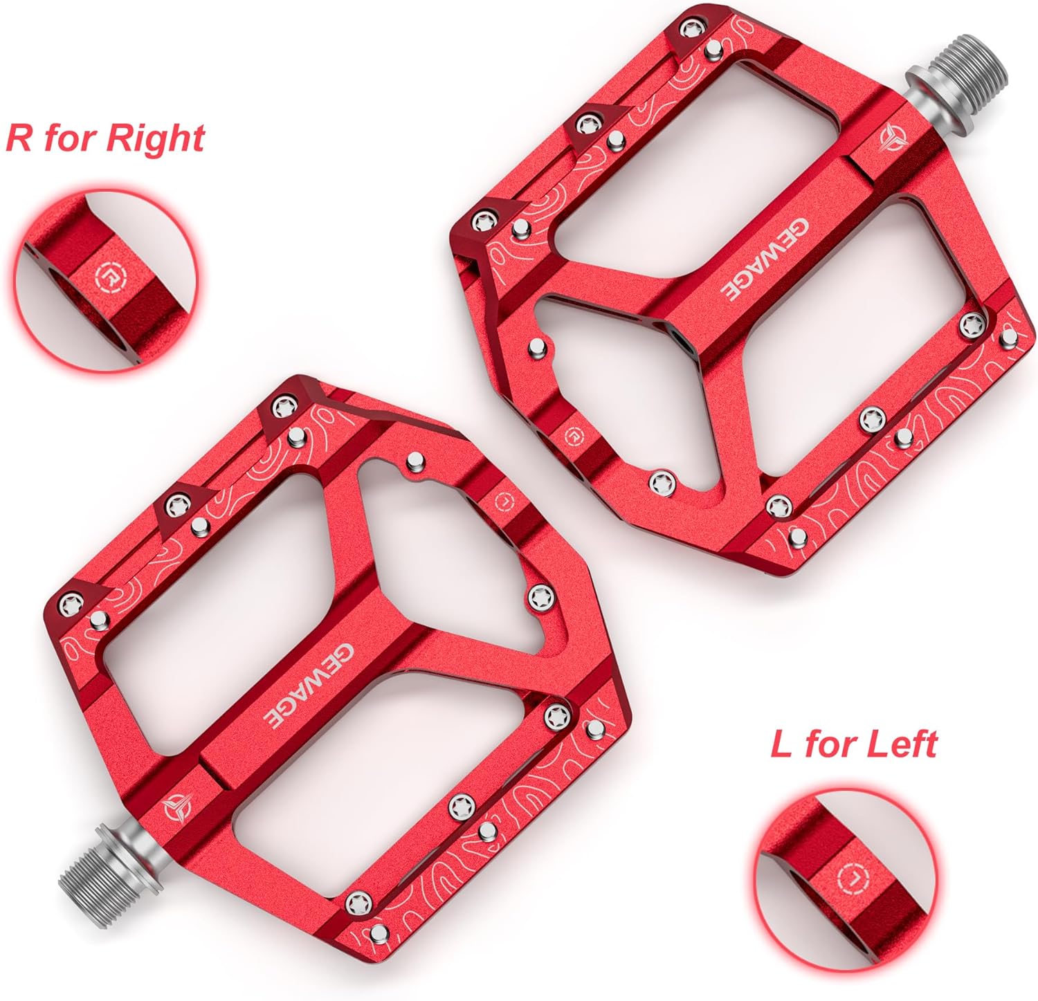 Detalle 2 de GEWAGE Pedali MTB Flat in alluminio CNC antiscivolo, asse 9/16” – set per MTB e gravel