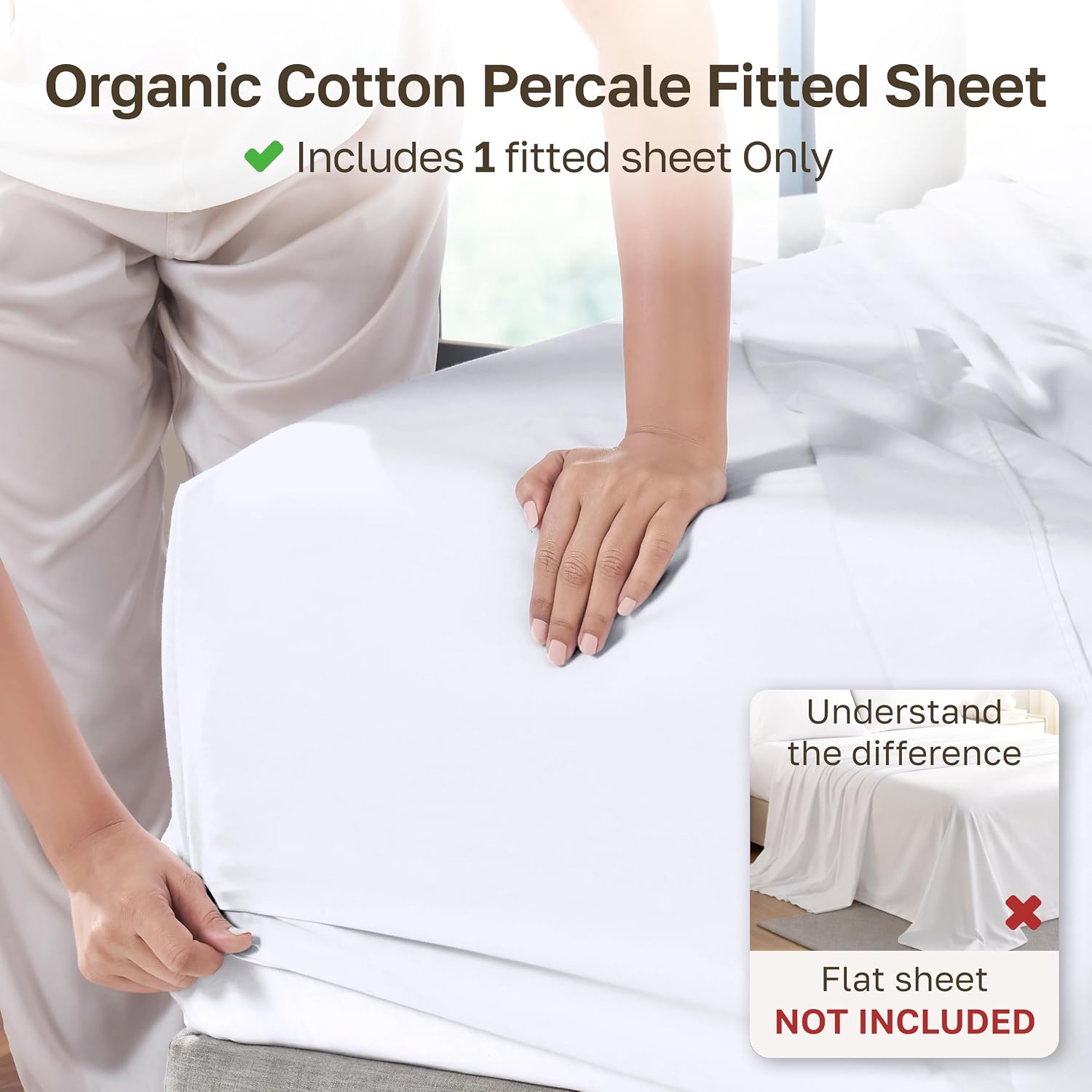 Detalle de Organic Cotton Percale Fitted Sheet 300TC