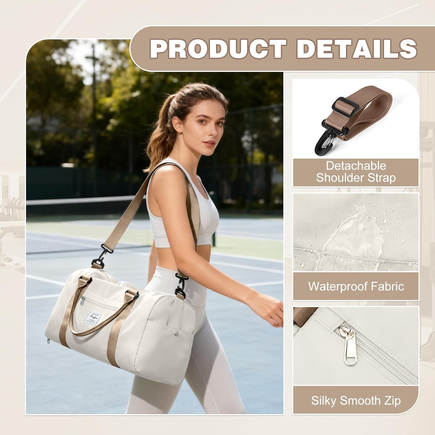 Thumbnail 5 de WEPLAN waterproof sports gym bag with separate shoe compartment (beige brown)