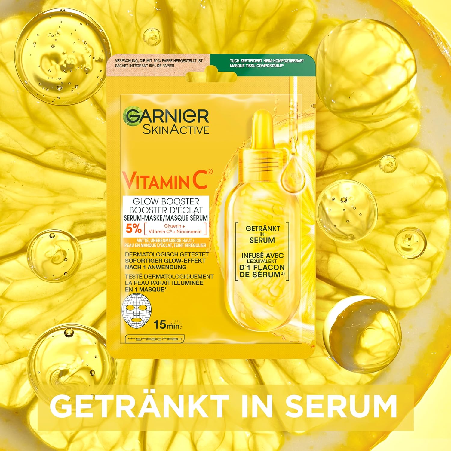 Detalle 2 de Garnier SkinActive Feuchtigkeitsspendende Tuchmaske – Hyaluronsäure & Vitamin C, 5er-Pack