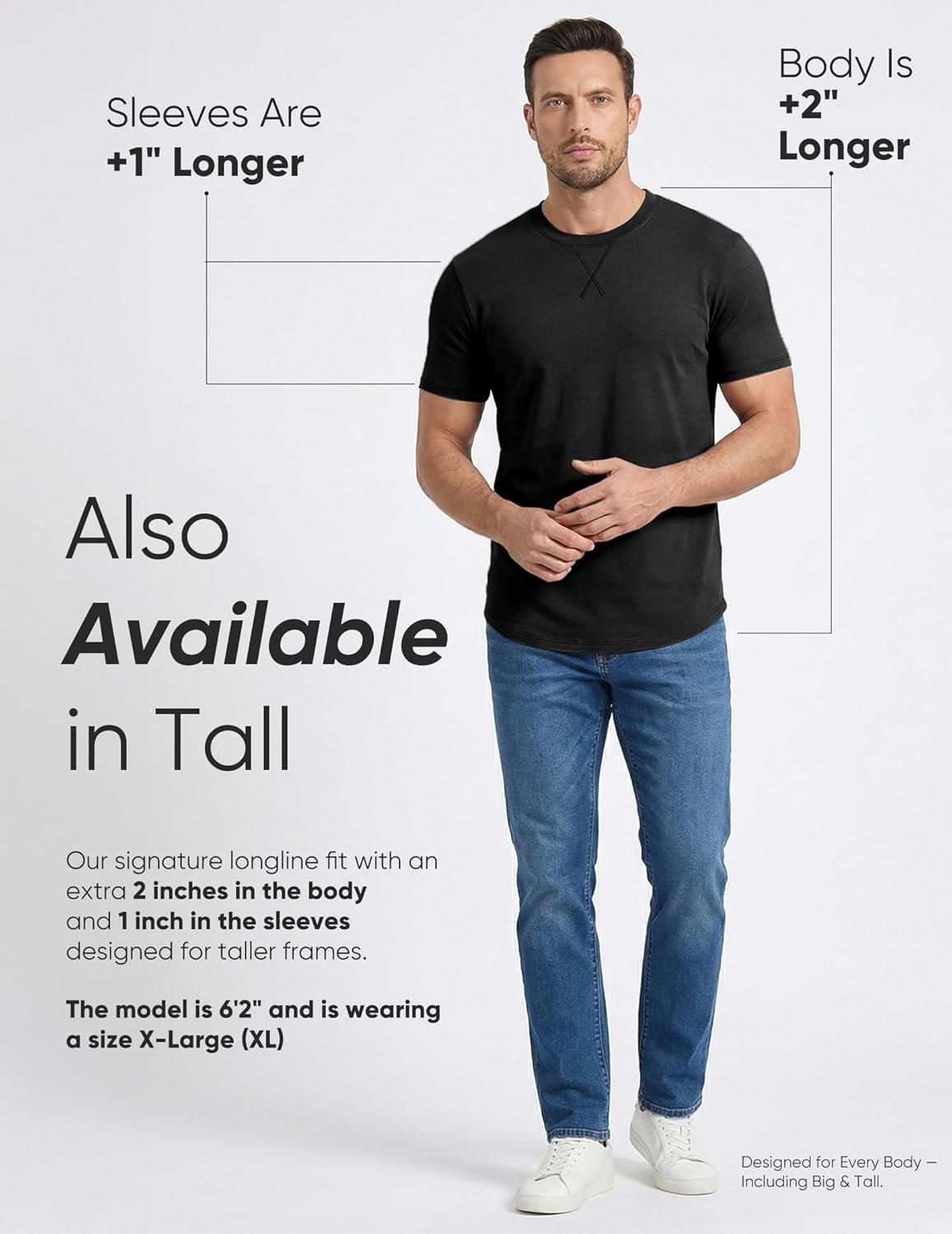 Thumbnail 5 de JMIERR Mens 3-Pack Cotton Hipster Longline Crewneck T-Shirts