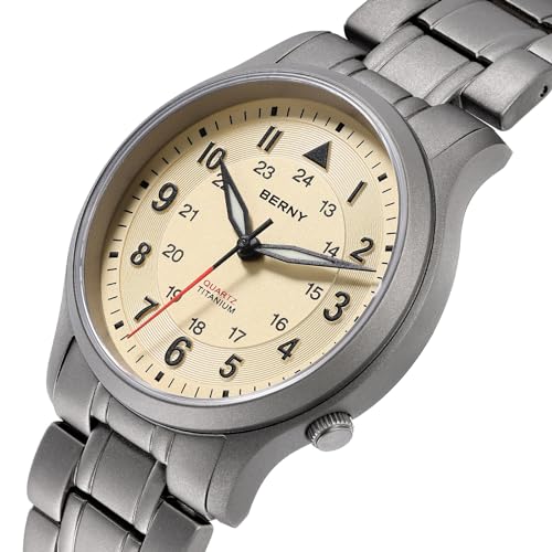 Detalle de BERNY reloj de titanio con movimiento VH31, cristal de zafiro y 5 ATM