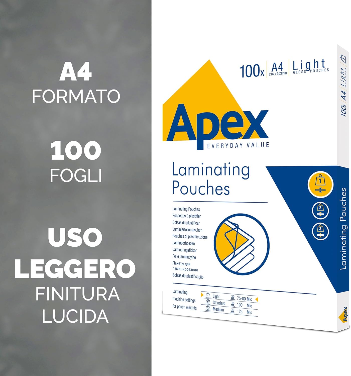 Detalle 2 de Fellowes 6003201 Pouches plastificazione Apex Light Duty A4, 80 µm, lucide, confezione 100