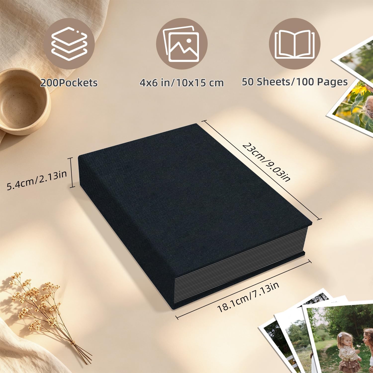 Detalle de Popotop Photo Album 4x6 200-Pocket Linen Hardcover ๐