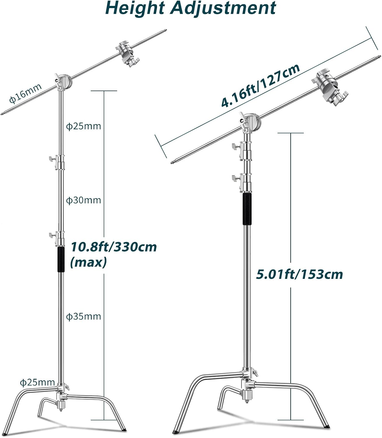 Thumbnail 3 de Altson Pro 100% Stainless Steel Heavy Duty C Stand with Boom Arm
