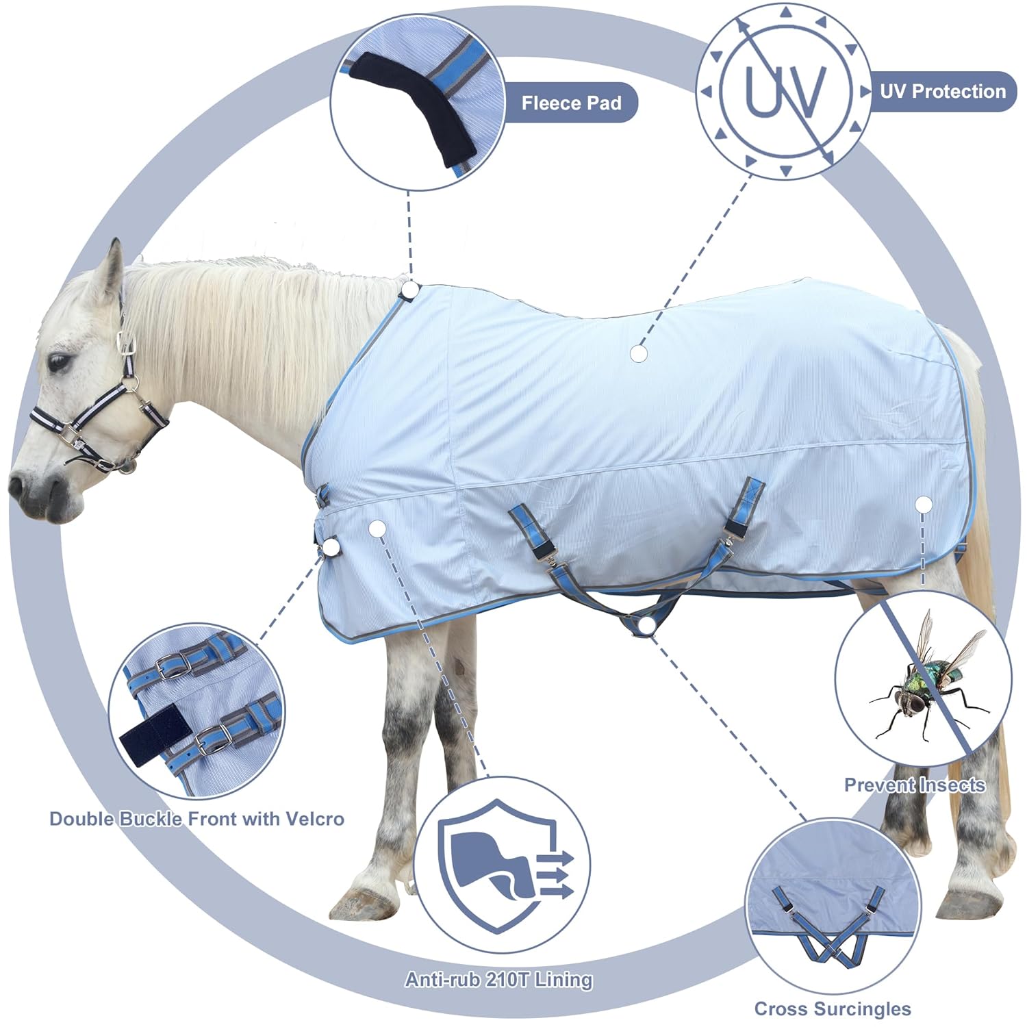 Detalle 2 de Fly Rug for Horses – Lightweight Mesh Fly Sheet with UV Protection (6'6")