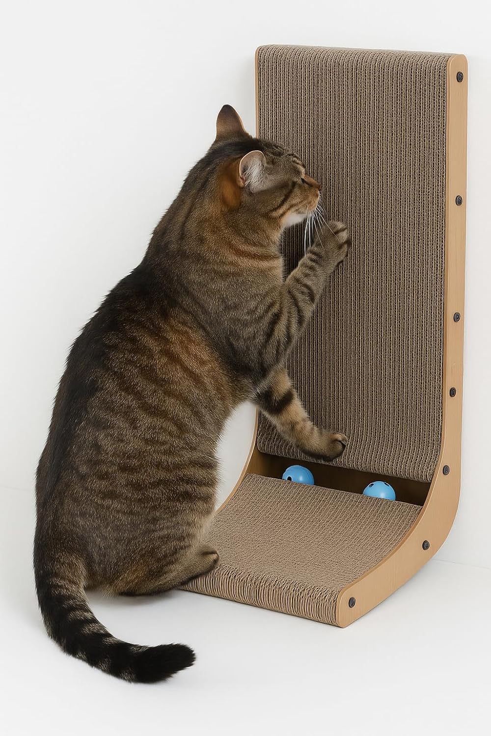 Thumbnail 4 de Katzenspielzeug Kratzspielzeug Beli Dreieck braun (20 x 24,5 x 24,5 cm) mit Katzenminze und 2 Glöckchenbällen – recycelbarer Karton