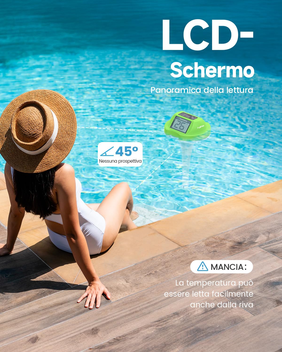 Thumbnail 3 de PoolPrime Termometro Piscina a Doppio Schermo con Pannello Solare – Verde, IPX7
