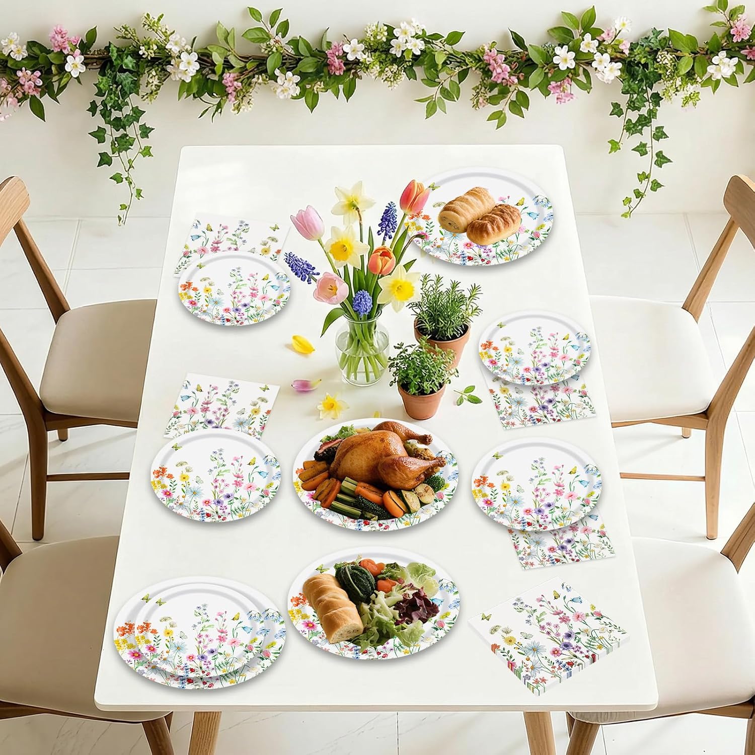 Detalle de 40 Pcs Spring Wildflower Plates and Napkins Sets