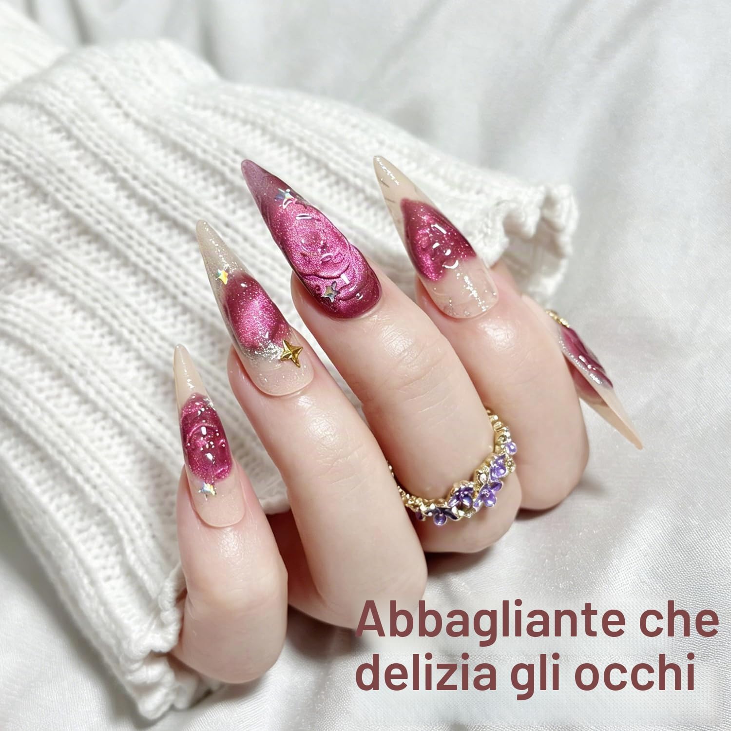 Detalle 2 de Senvenski Gelatina Vetri Cat Eye: Smalto Semipermanente 15ML con Bacchetta Magnetica (Occhi di Gatto) – Rosa Fucsia