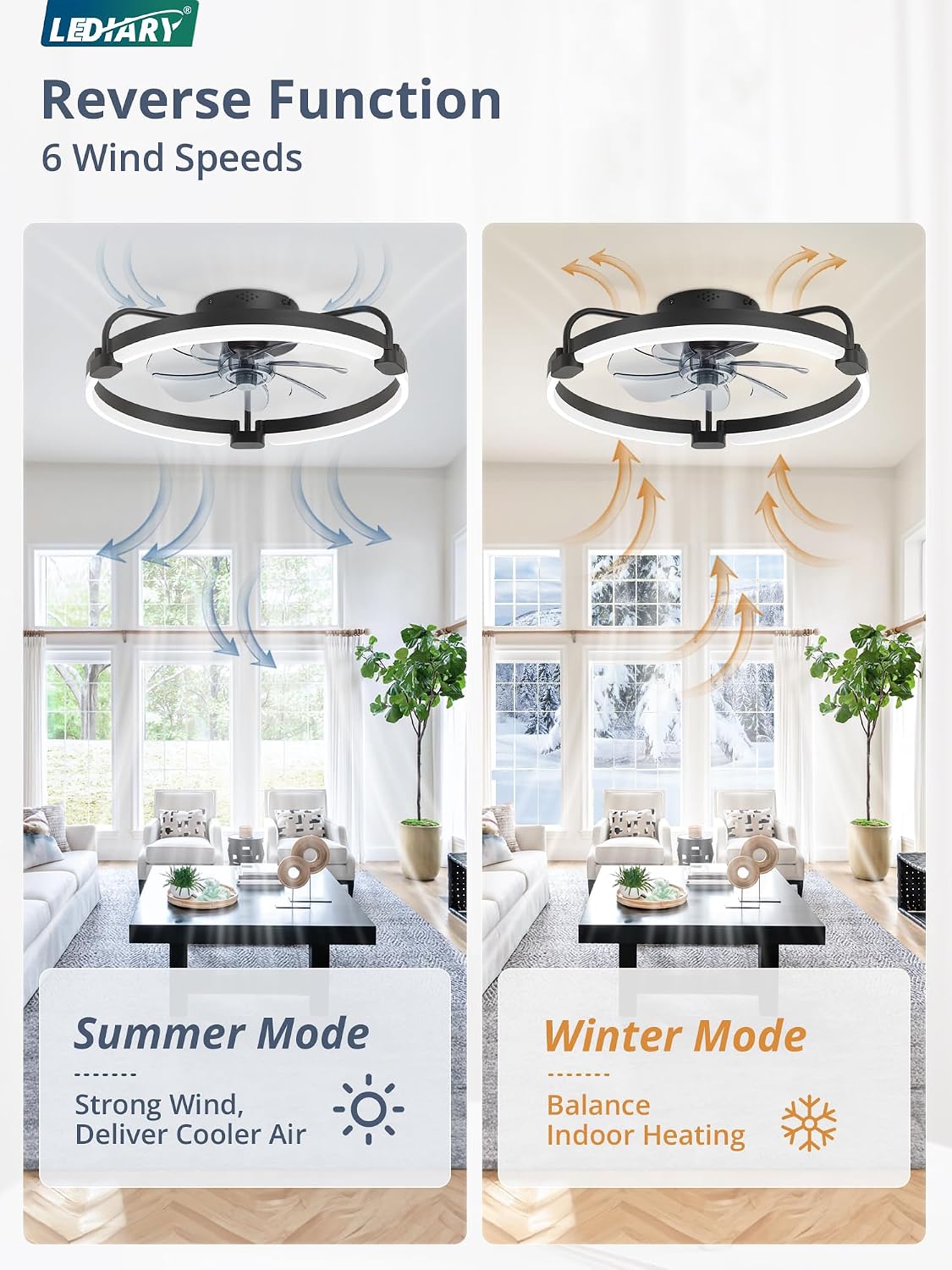 Detalle 2 de LEDIARY ceiling fan with light, 20-inch