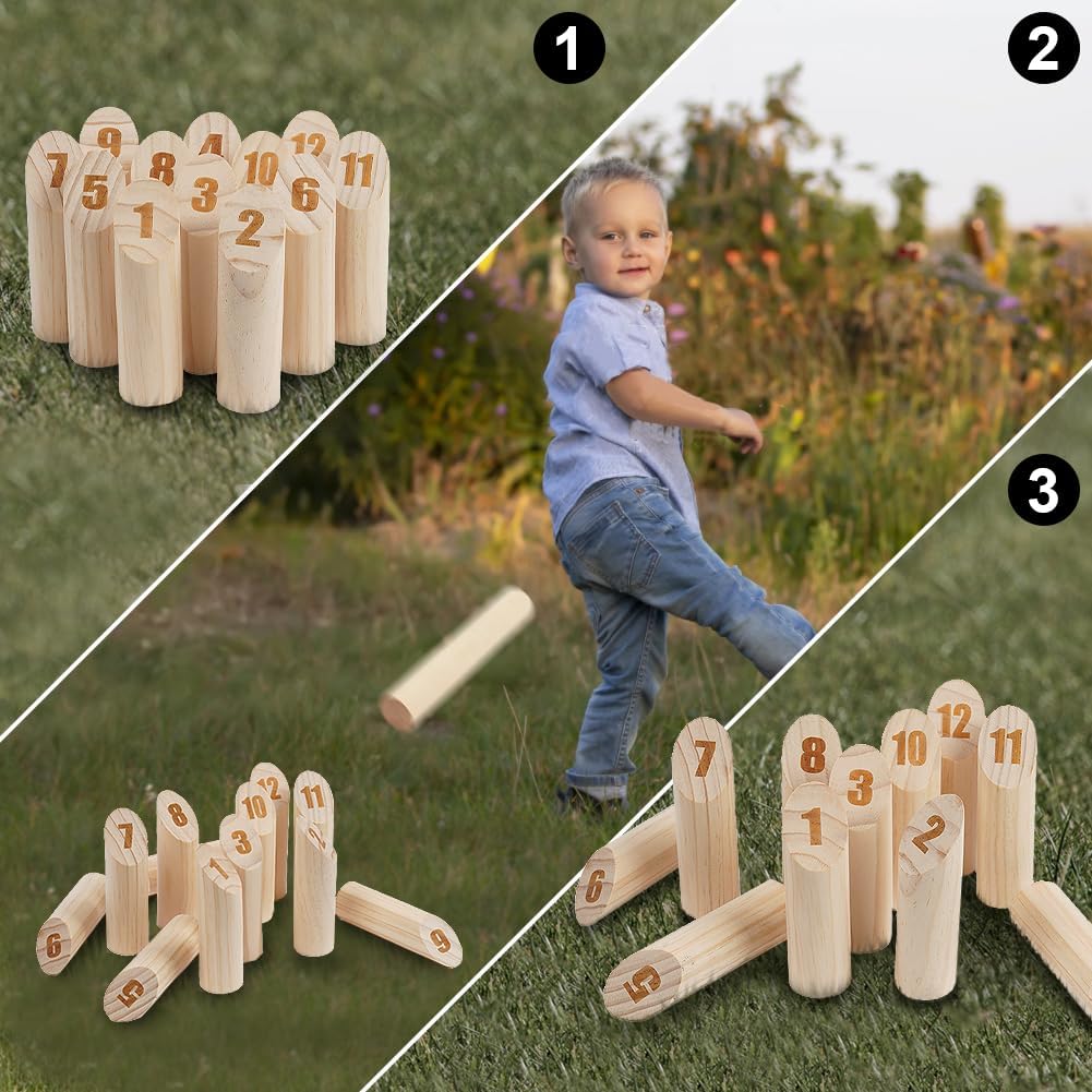 Thumbnail 4 de OSDUE Holz Zahlen Kubb-Spiel (Wikinger-Schach / Wurfspiel) für Outdoor-Partyspiele
