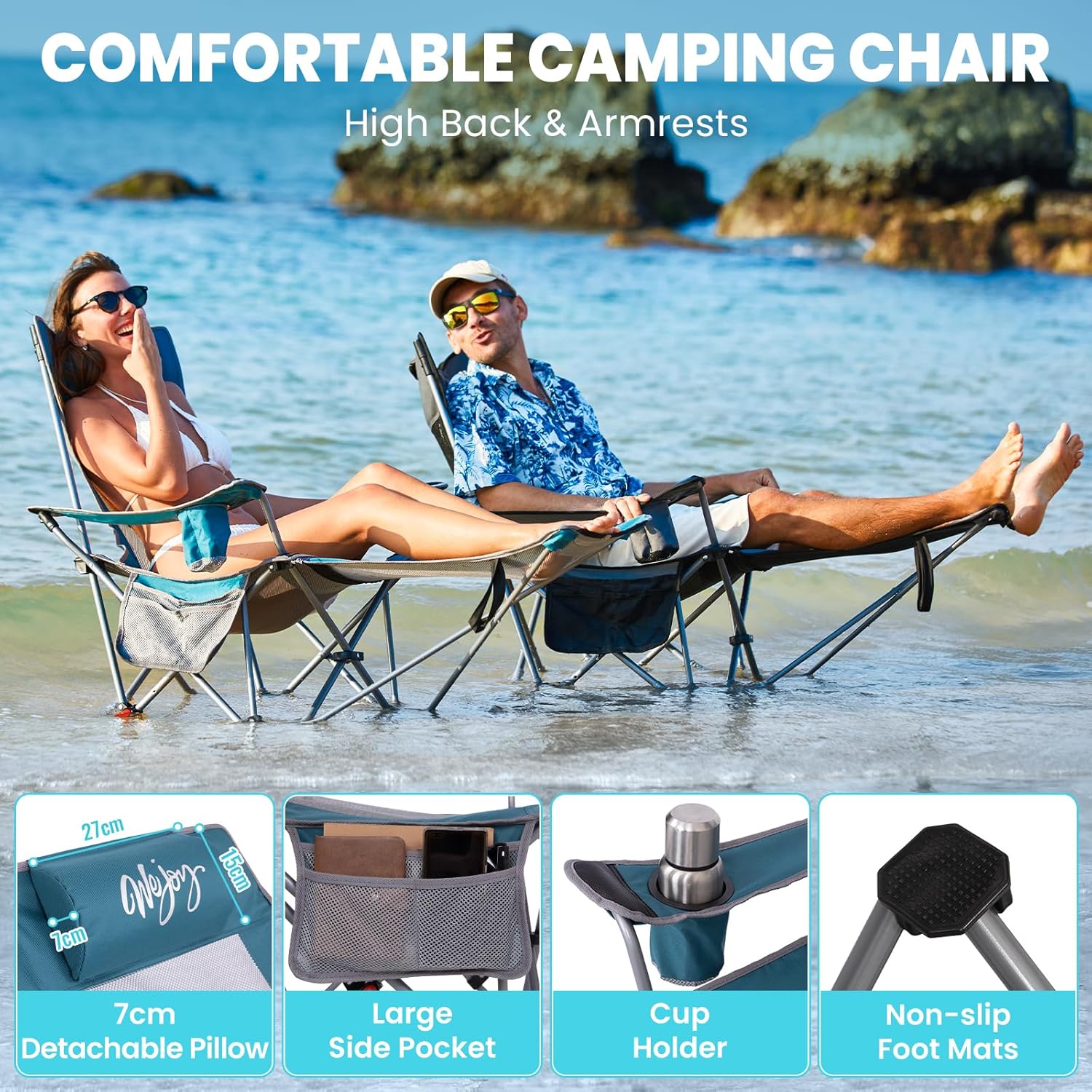 Thumbnail 5 de #WEJOY Reclining Camping Chair with Footrest, 4-Position Adjustable (180kg capacity) and Headrest