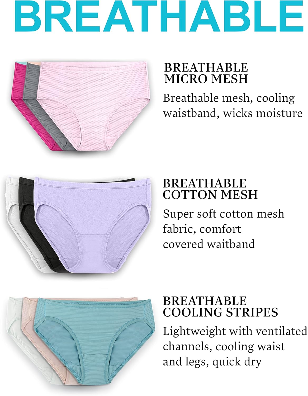 Thumbnail 6 de Fruit of the Loom Women’s Breathable Underwear (Plus Size) – Moisture-Wicking, Tag-Free Comfort