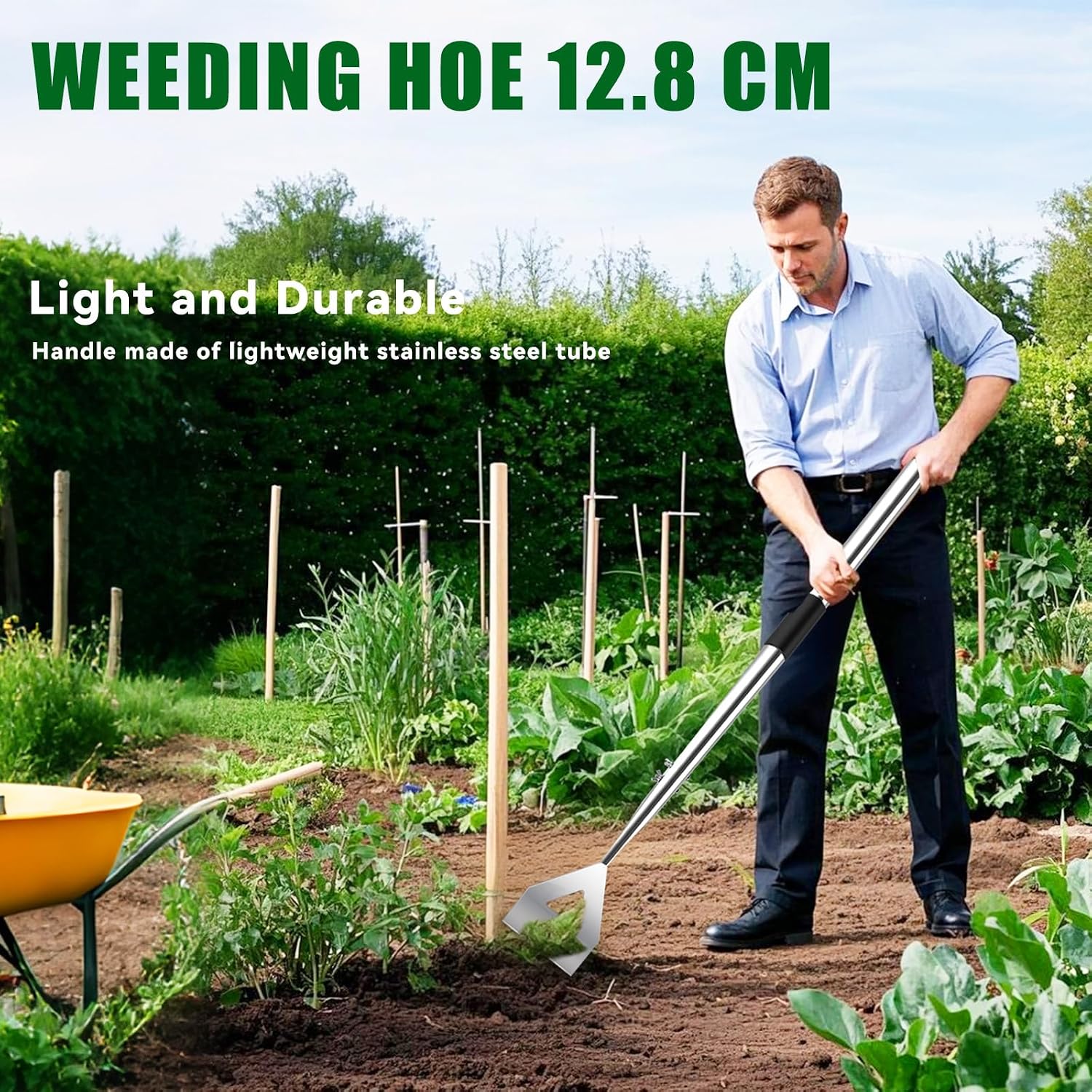 Detalle de Dutch Hoe 140cm Stainless Steel Garden Digging Tool – Long-Handled Weeding and Soil Digging Master