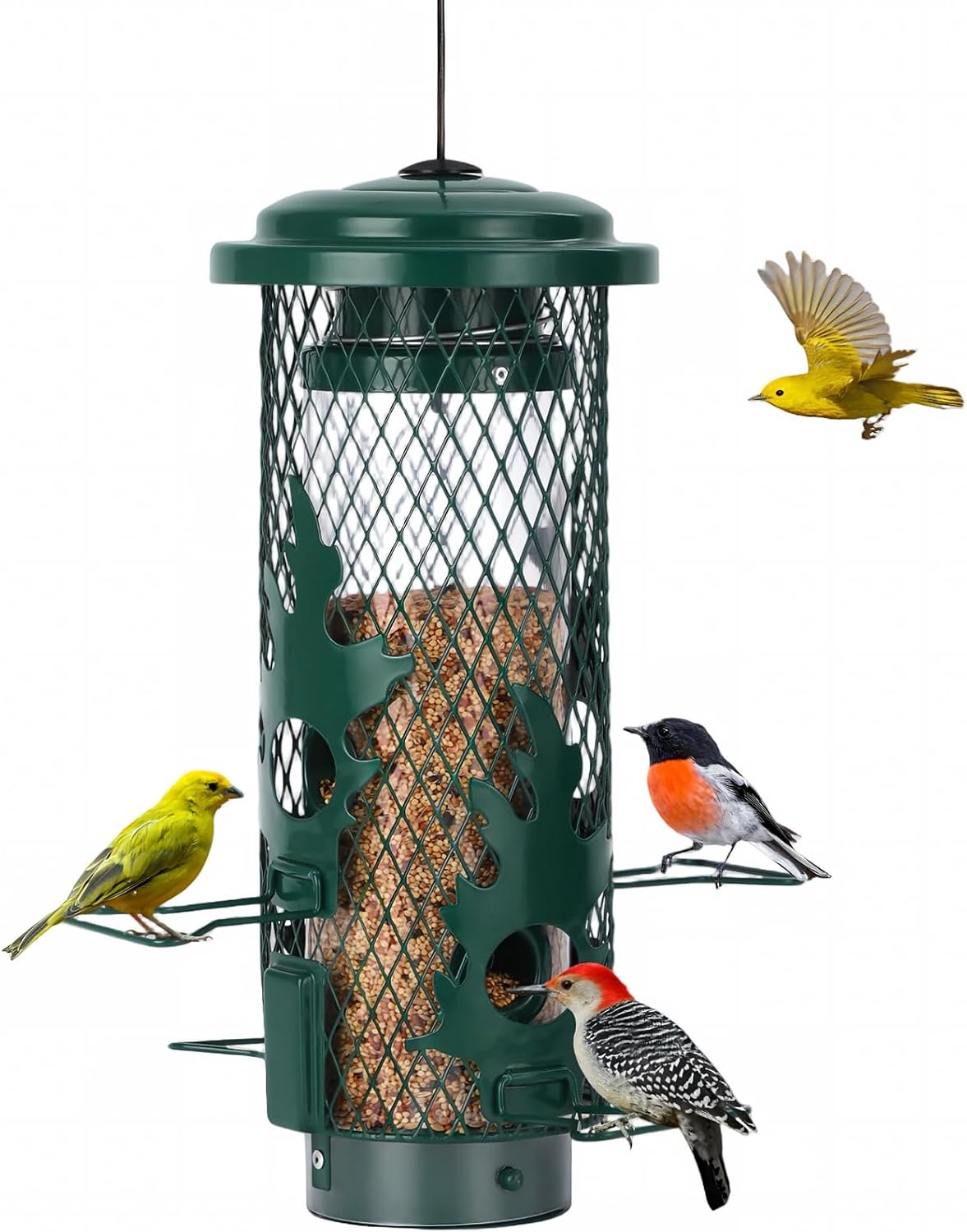 Detalle de Gbekery LY-YXSY-13IN-1 Metal Hanging Bird Feeder, 4 Ports, Green