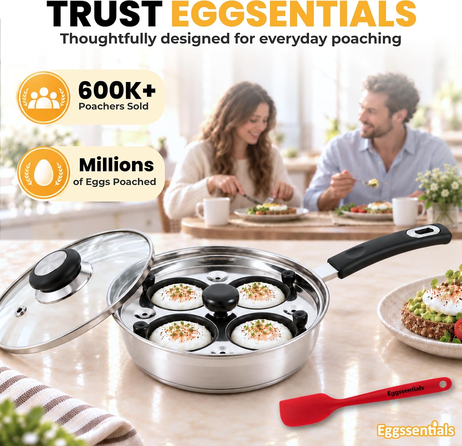 Detalle 2 de Eggssentials Egg Poacher (Stainless Steel Poached Egg Maker) with Spatula