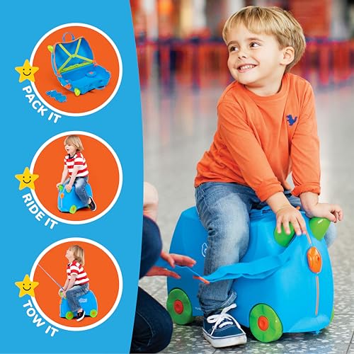 Detalle de Trunki Terrance Blue: Ride-On Suitcase for Kids – The Everyday Travel Companion