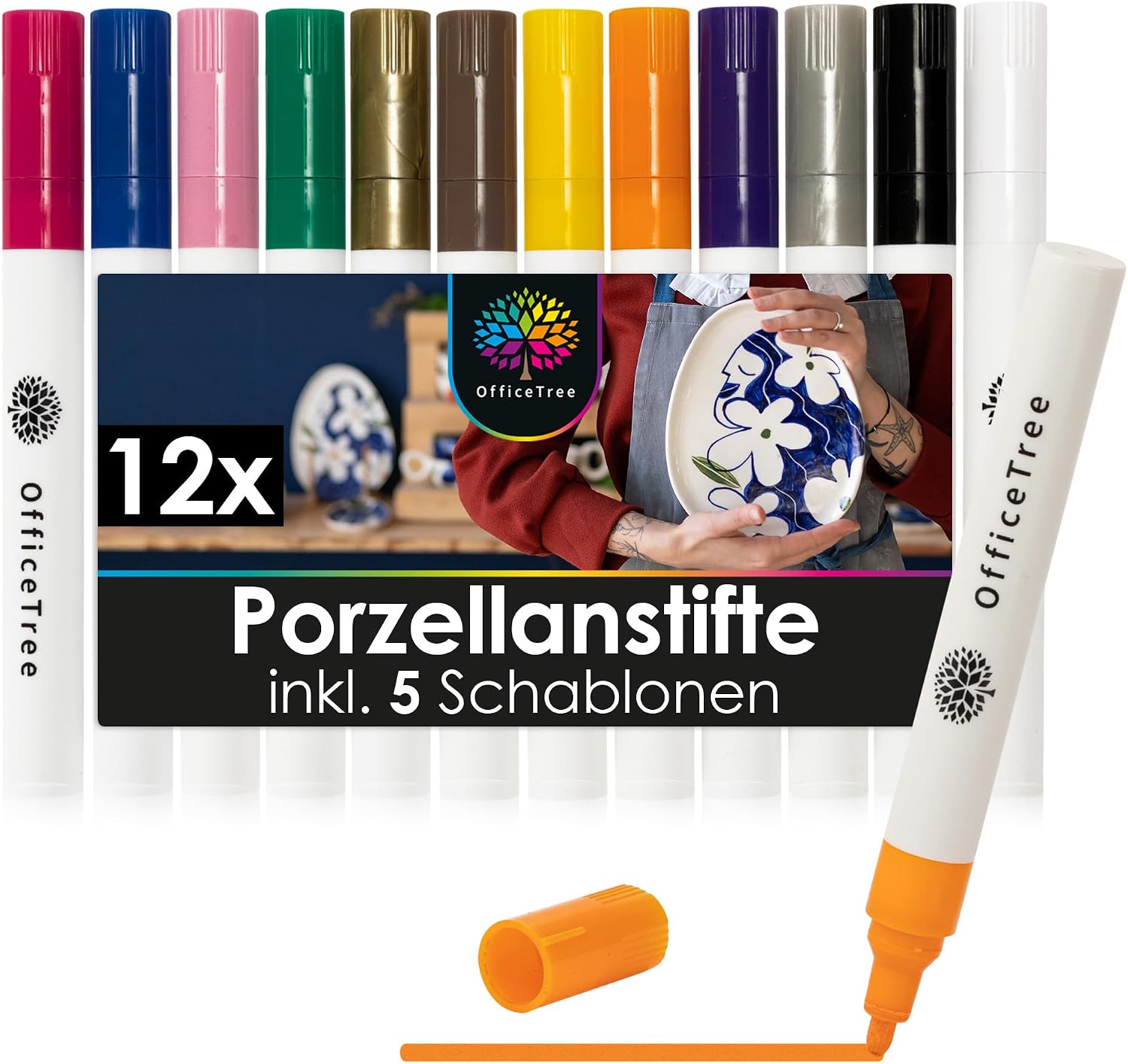 Detalle de OfficeTree Porzellanstifte 12 Farben 2 mm 🎨