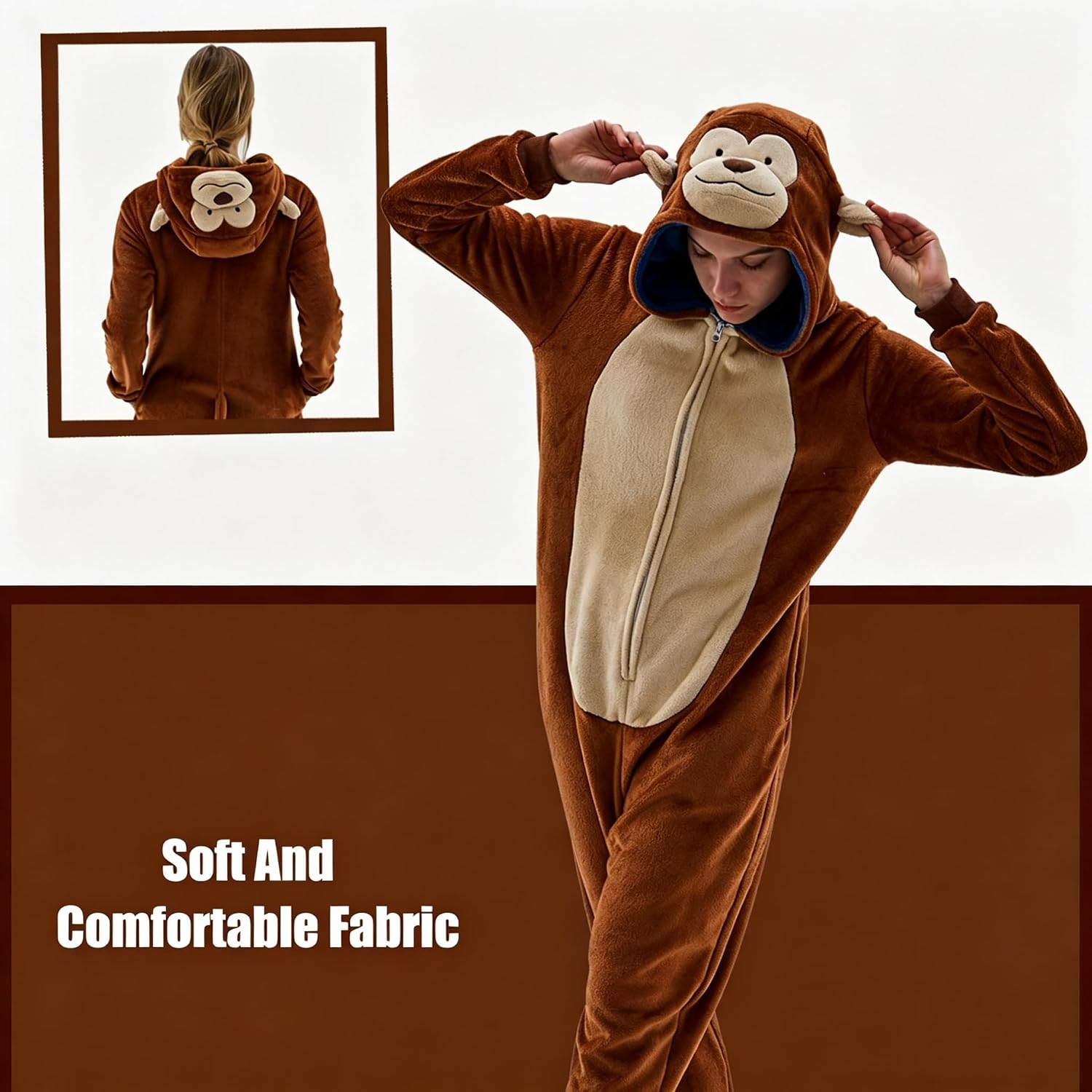 Detalle 2 de JUOLOET Animal Onesie Pajamas, Flannel Fleece with Hood, Zipper and Pockets