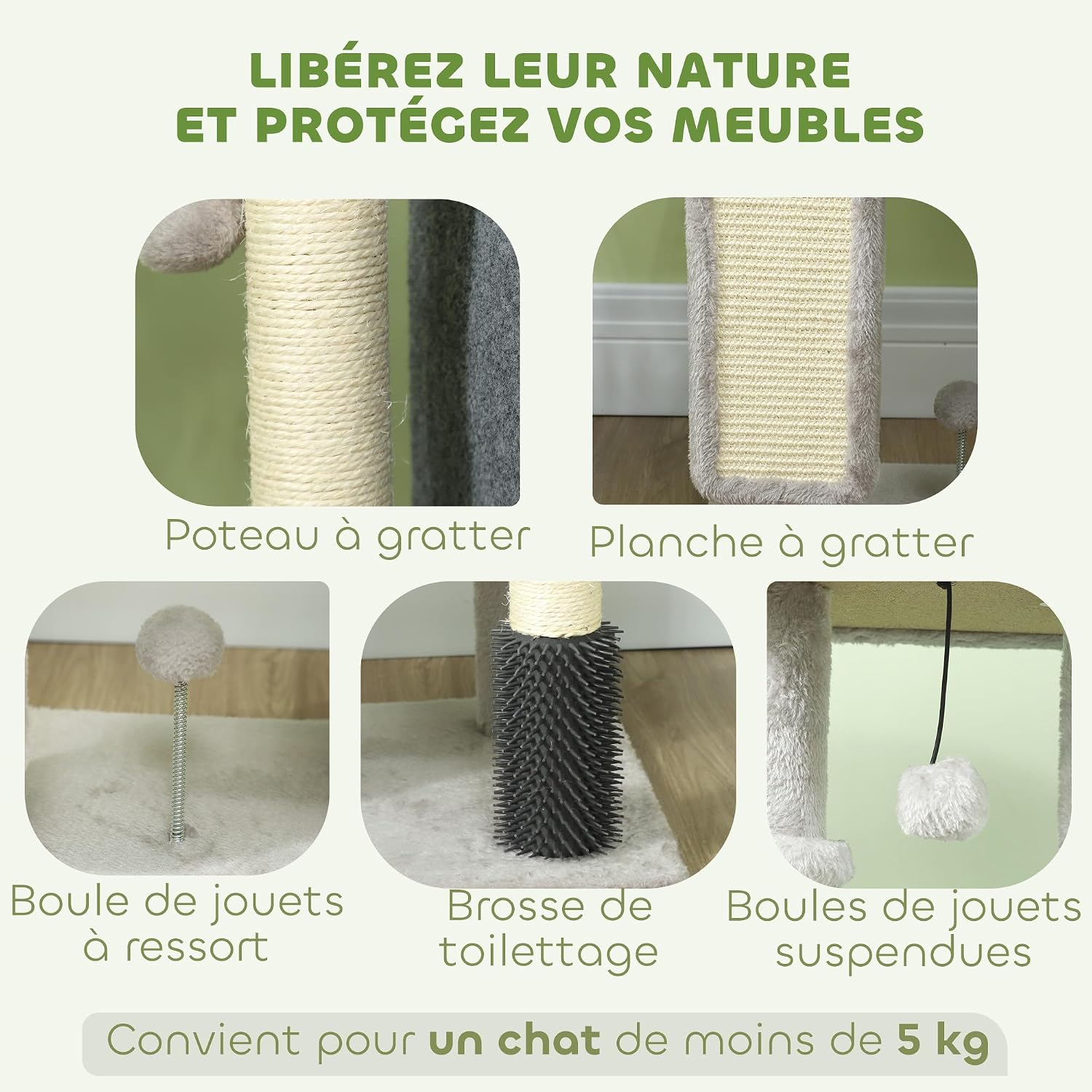 Detalle 2 de PawHut D30-842V00LG krabpaal van 104 cm met sisal en kattenhuis