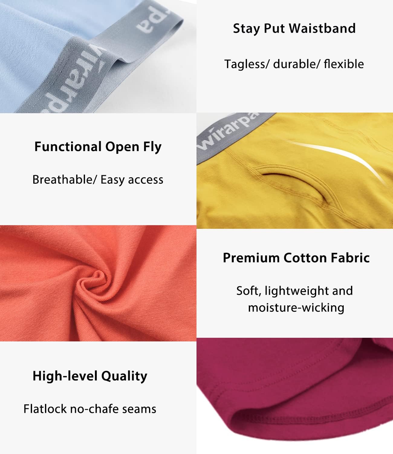 Detalle 2 de wirarpa Cotton Boxer Briefs for Men, 4-Pack with Open Fly