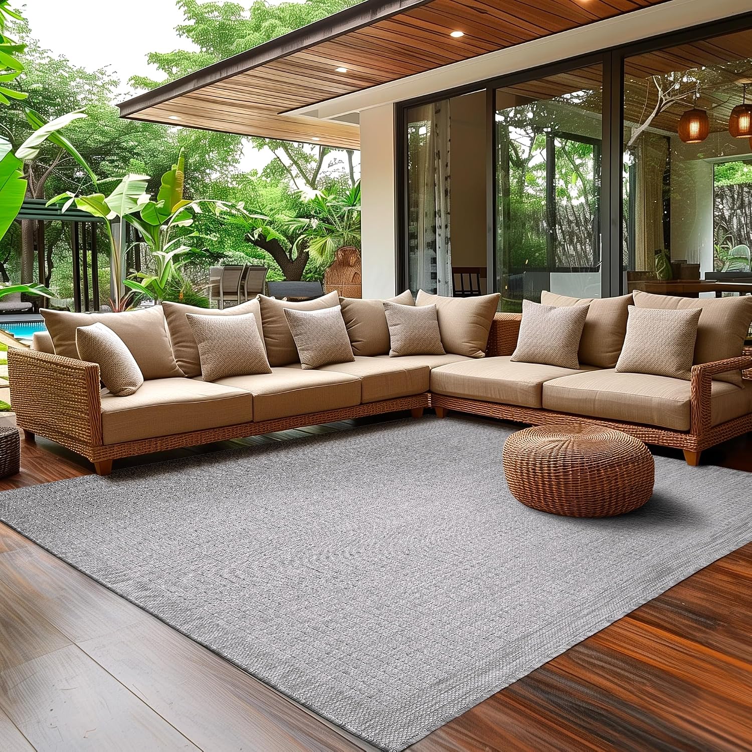 Thumbnail 6 de SIMPEX Outdoor Teppich 240 x 340 cm – wetterfest, Beige, Sisal-Look