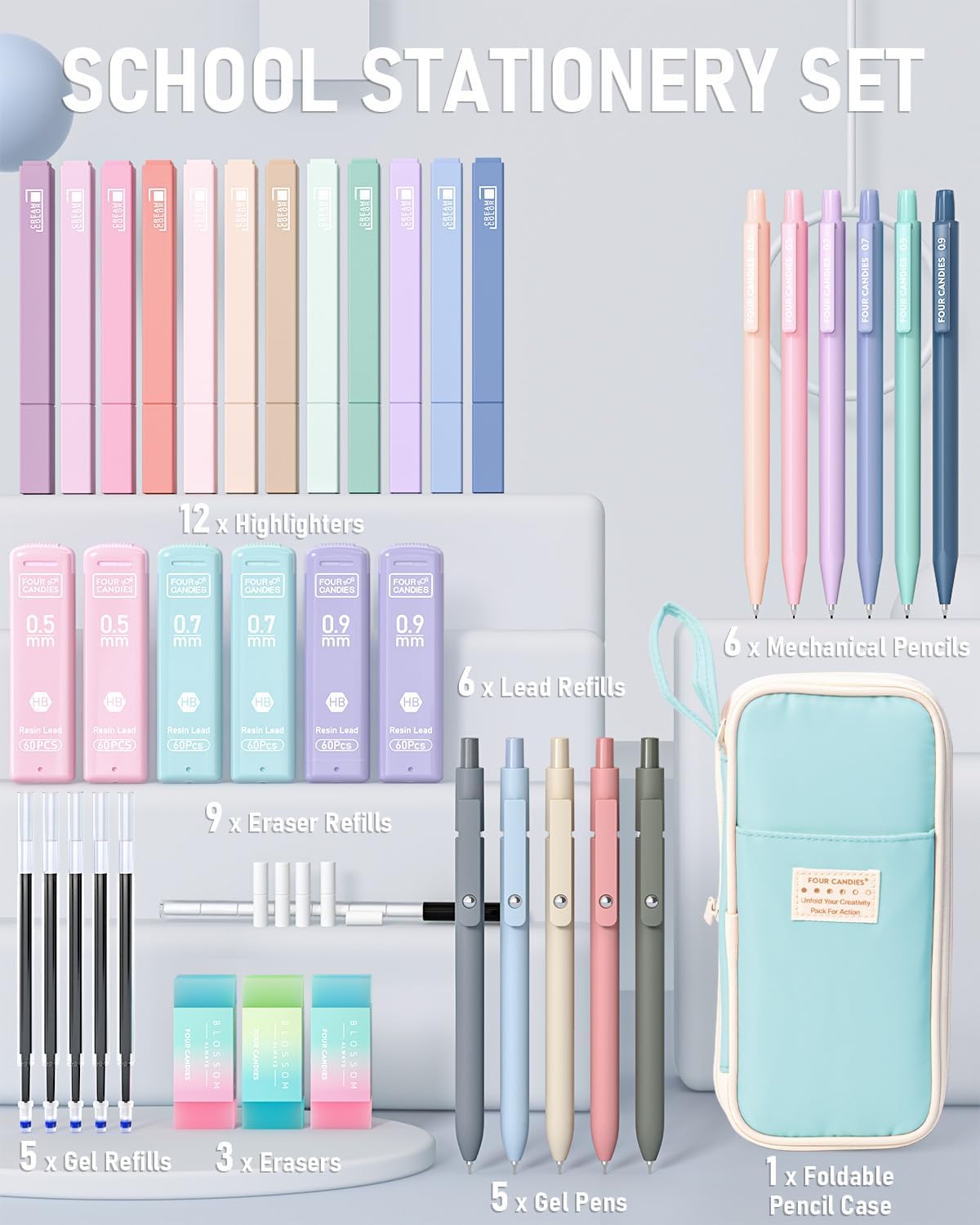 Detalle de Four Candies pencil case set 39 pcs