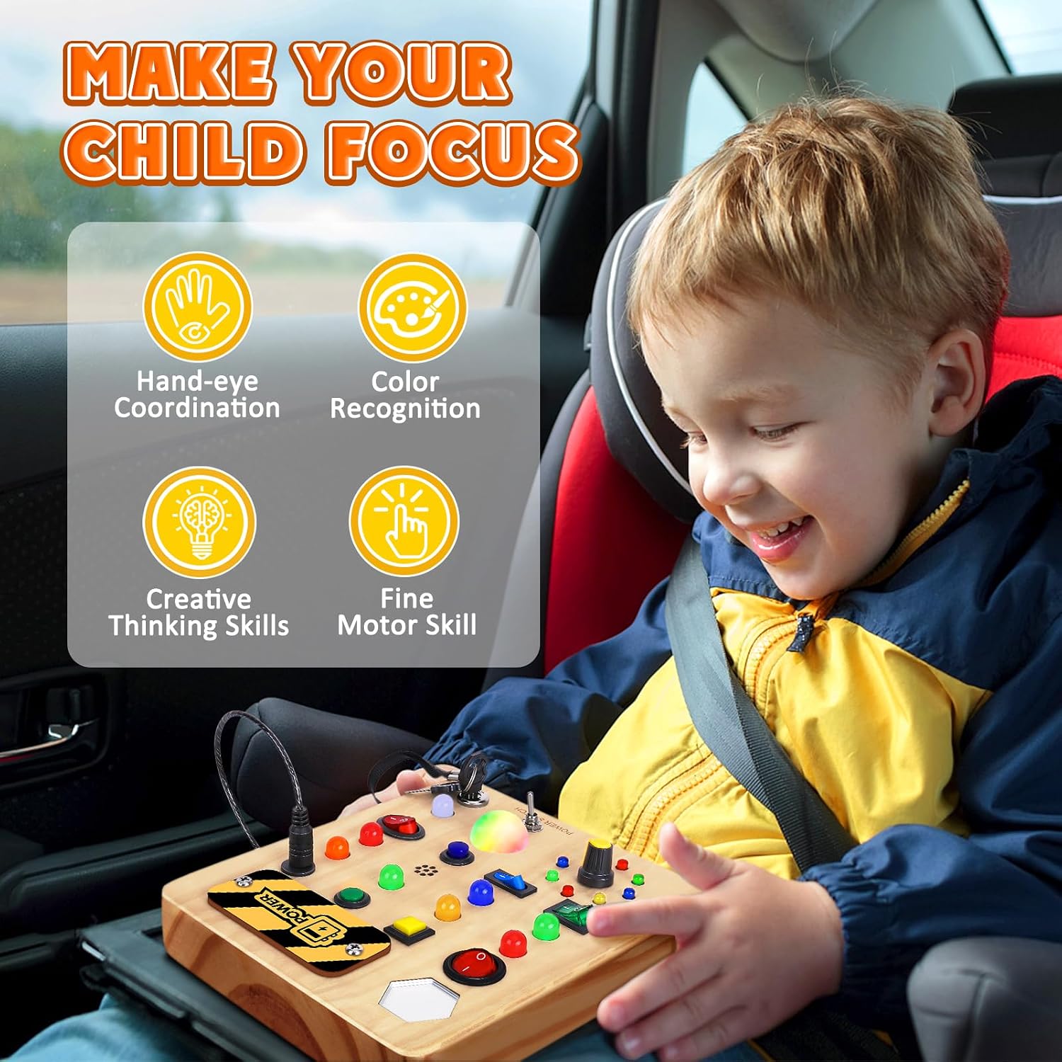 Detalle de TINTECUSA wooden Busy Board with 12 LED Lights, Music and Animal Sounds