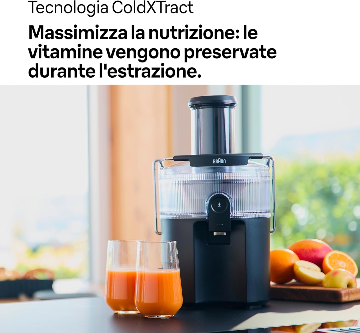 Detalle de Braun MultiJuice 5 SJ5000 spremiagrumi centrifuga con tecnologia ColdXtract, contenitore 1,5 L e sistema antigoccia