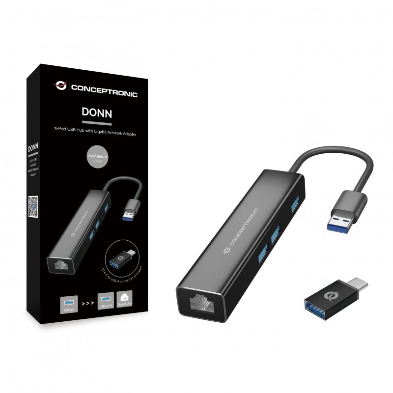 Thumbnail 2 de Conceptronic DONN07BA Hub USB 3.0 con Gigabit y USB-C