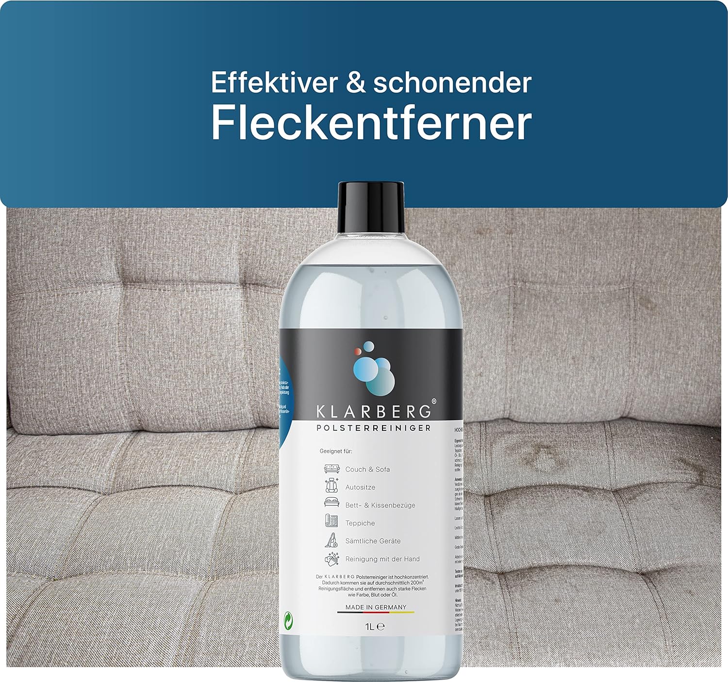 Thumbnail 2 de KLARBERG® 1L Waschsauger Polsterreiniger Konzentrat – Flecken- und Geruchsentferner für Sofa, Teppich & Autositze